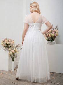 SHEIN Belle Plus Puff Sleeve Maxi Mesh Wedding Dress - White - View 2