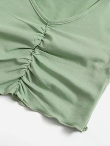 SHEIN Áo thun nhún bèo cổ chữ V viền rau diếp cho bé gái tuổi mới lớn 2 chiếc - Nhiều màu - Xem 3