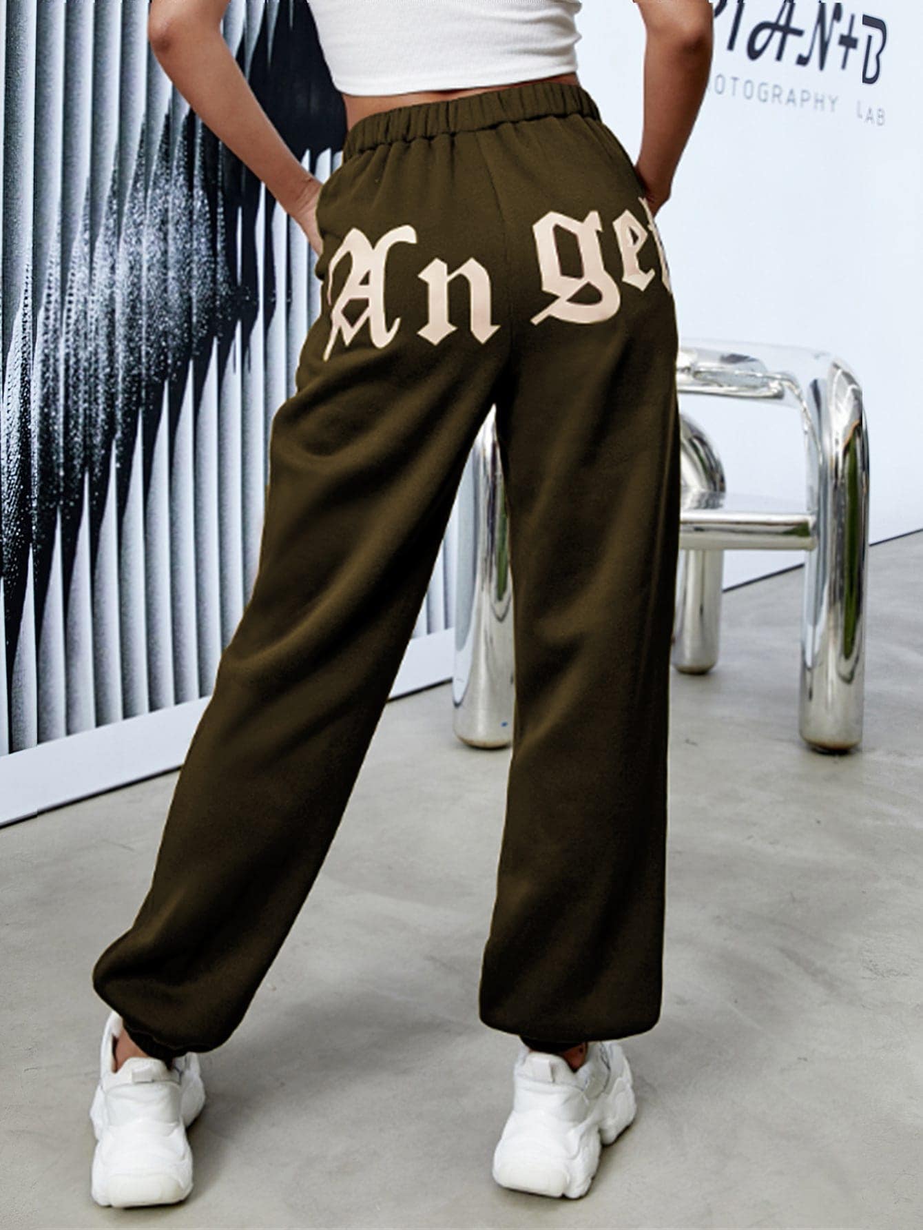Letter Graphic Joggers - Chocolate Brown - View 1
