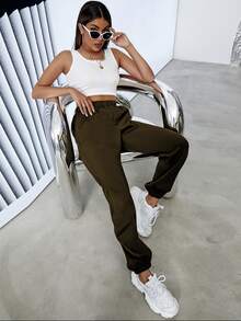 Letter Graphic Joggers - Chocolate Brown - View 4