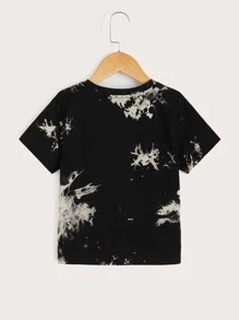 SHEIN 年輕男孩時尚的漸變圓領印花字母設計t恤 - 黑色 - 查看 2