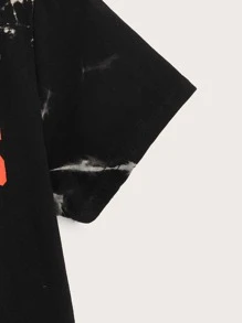 SHEIN 年輕男孩時尚的漸變圓領印花字母設計t恤 - 黑色 - 查看 4