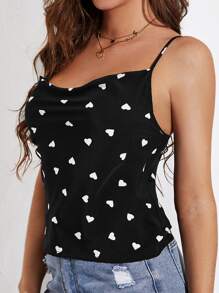 SHEIN Unity 愛心圖案堆堆領吊帶上衣 - 黑色 - 查看 3