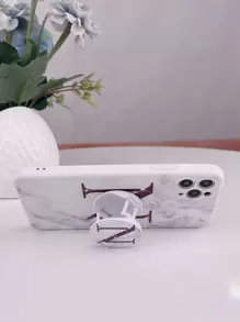 Letter Graphic Phone Case With Stand-Out Phone Grip - Multicolor - View 2