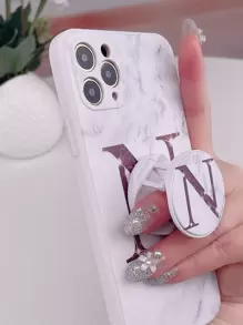 Letter Graphic Phone Case With Stand-Out Phone Grip - Multicolor - View 4