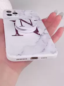 Letter Graphic Phone Case With Stand-Out Phone Grip - Multicolor - View 5