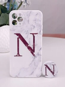 Letter Graphic Phone Case With Stand-Out Phone Grip - Multicolor - View 7