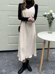 素色不帶T恤吊帶洋裝