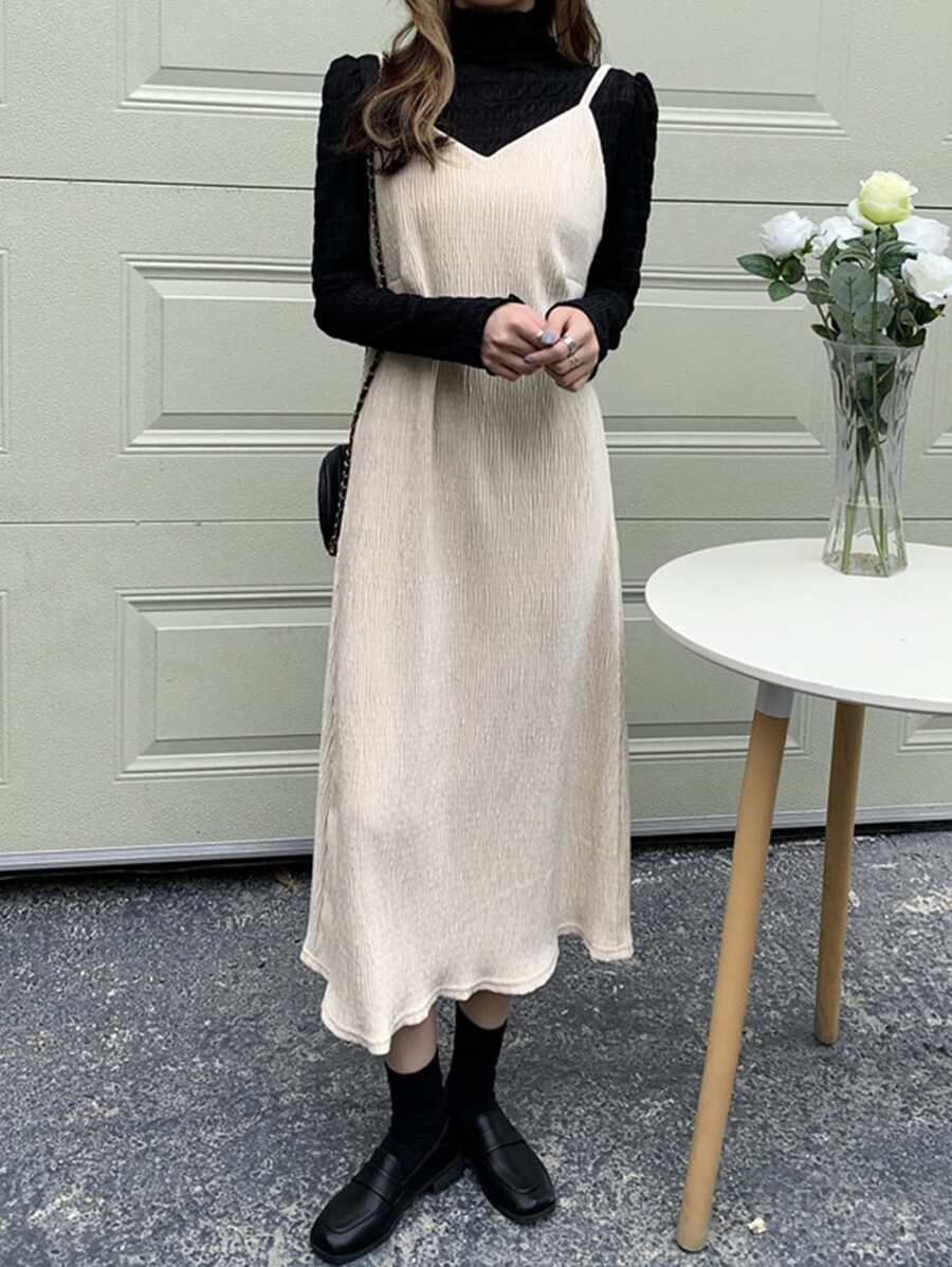 素色不帶T恤吊帶洋裝