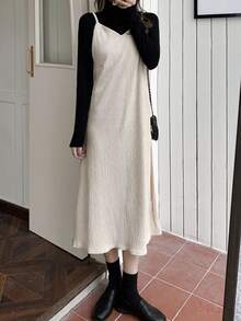 素色不帶T恤吊帶洋裝