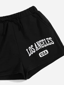 SHEIN Girls Letter Graphic Elastic Waist Shorts