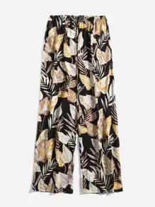 SHEIN LUNE Plus 1pc Tropical Print Wide Leg Trousers - Multicolor - View 1