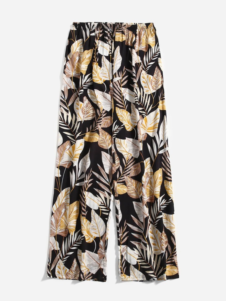 SHEIN LUNE Plus 1pc Tropical Print Wide Leg Pants - Multicolor - View 1