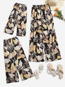 SHEIN LUNE Plus 1pc Tropical Print Wide Leg Trousers - Multicolor - View 3