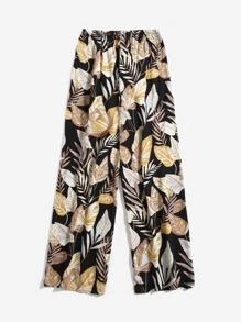 SHEIN LUNE Plus 1pc Tropical Print Wide Leg Trousers - Multicolor - View 2
