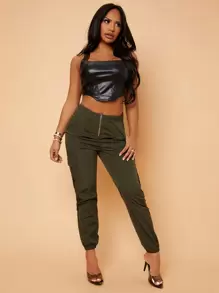 SHEIN SXY 拉鏈開襟側口袋工裝褲