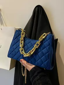 Glitter, Shiny, Luxury, Glamorous, Elegant, Exquisite Velvet Quilted Chain Bag For Girls, Women, College Students, Rookies & White-Collar Workers For Party, Prom, Wedding, Shopping - Royal Blue - View 1