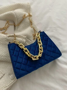 Glitter, Shiny, Luxury, Glamorous, Elegant, Exquisite Velvet Quilted Chain Bag For Girls, Women, College Students, Rookies & White-Collar Workers For Party, Prom, Wedding, Shopping - Royal Blue - View 2