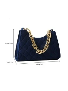 Glitter, Shiny, Luxury, Glamorous, Elegant, Exquisite Velvet Quilted Chain Bag For Girls, Women, College Students, Rookies & White-Collar Workers For Party, Prom, Wedding, Shopping - Royal Blue - View 3