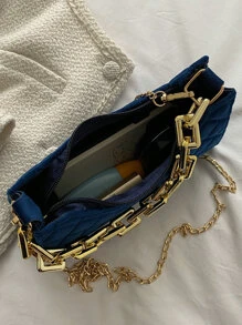 Glitter, Shiny, Luxury, Glamorous, Elegant, Exquisite Velvet Quilted Chain Bag For Girls, Women, College Students, Rookies & White-Collar Workers For Party, Prom, Wedding, Shopping - Royal Blue - View 5