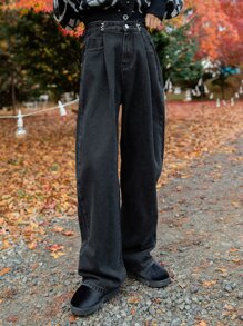 DAZY Quần jean ống đứng lưng cao - màu đen - Xem 1