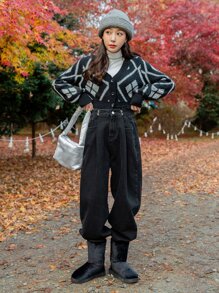 DAZY Quần jean ống đứng lưng cao - màu đen - Xem 4