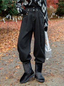 DAZY Quần jean ống đứng lưng cao - màu đen - Xem 5