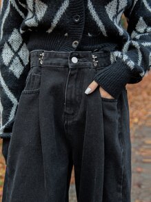 DAZY Quần jean ống đứng lưng cao - màu đen - Xem 6