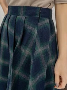 DAZY 格紋落肩袖夾克和高腰百褶半身裙 - 藏蓝色 - 查看 4