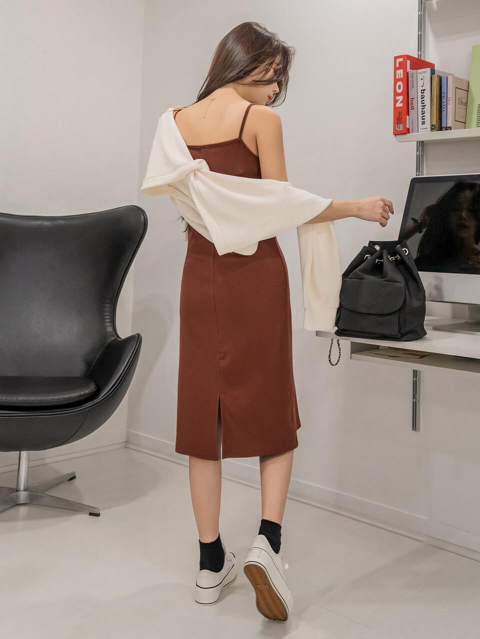 Drop Shoulder Twist Front Top & Split Back Cami Dress