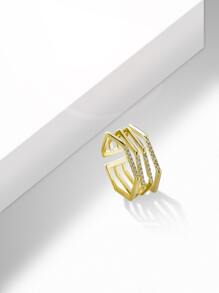 Cubic Zirconia Decor Cuff Ring - Yellow Gold - View 1