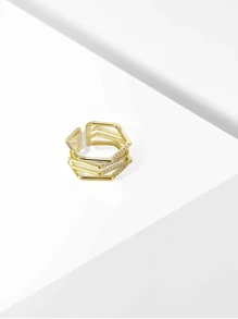 Cubic Zirconia Decor Cuff Ring - Yellow Gold - View 3