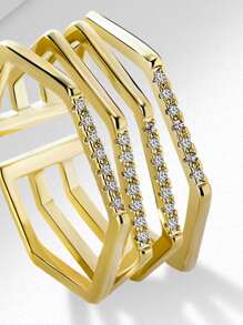 Cubic Zirconia Decor Cuff Ring - Yellow Gold - View 5