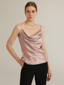 SHEIN Draped Neck Satin Cami Top - Dusty Pink - View 3