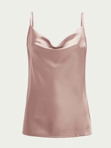 SHEIN Draped Neck Satin Cami Top - Dusty Pink - View 4