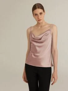 SHEIN Draped Neck Satin Cami Top - Dusty Pink - View 6
