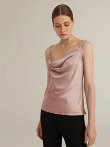 SHEIN Draped Neck Satin Cami Top - Dusty Pink - View 8