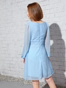 SHEIN Teen Girls Swiss Dot Ruched Bust Dress - Baby Blue - View 2