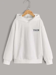 SHEIN 男孩老虎和字母圖案連帽衛衣