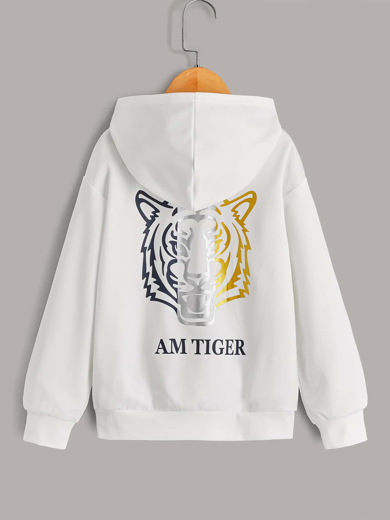 SHEIN 男孩老虎和字母圖案連帽衛衣