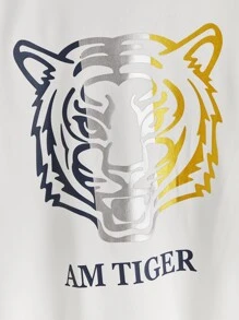 SHEIN 男孩老虎和字母圖案連帽衛衣