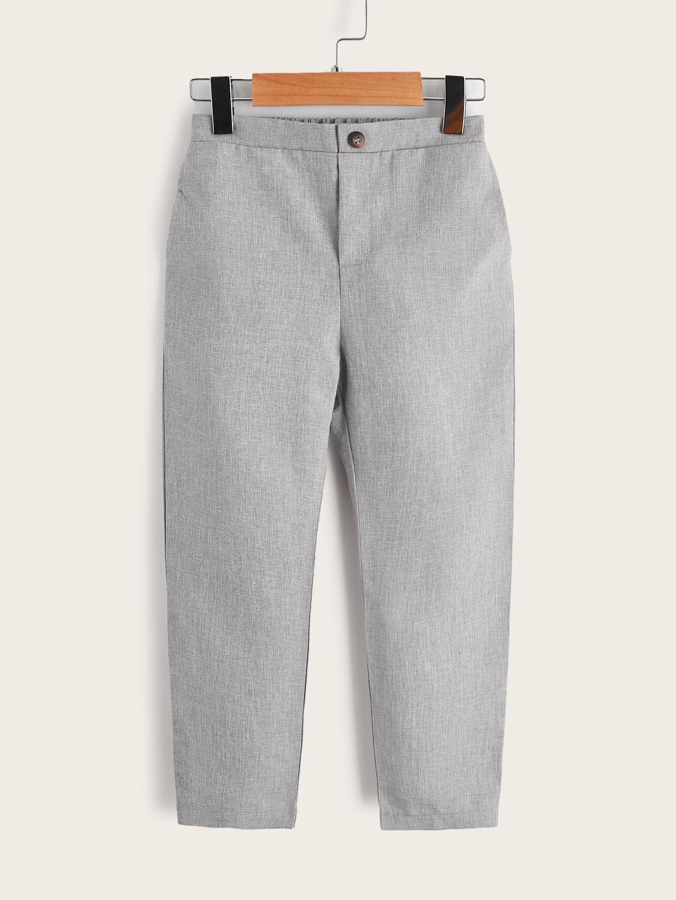 SHEIN Young Boy Elastic Waist Zipper Front Casual Pants - Light Grey - View 1