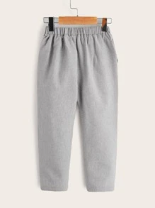 SHEIN Young Boy Elastic Waist Zipper Front Casual Pants - Light Grey - View 2