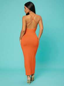 SHEIN SXY Vestido de tirantes neón naranja cruzado de espalda abierta - Naranja - Ver 3