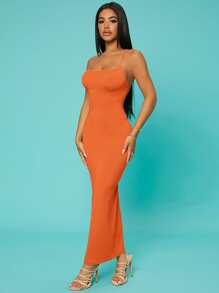 SHEIN SXY Vestido de tirantes neón naranja cruzado de espalda abierta - Naranja - Ver 4
