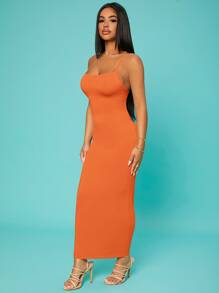 SHEIN SXY Vestido de tirantes neón naranja cruzado de espalda abierta - Naranja - Ver 5