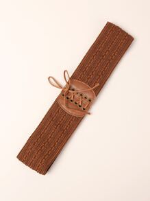 Lace-up Detail Wide Belt - Brown - View 2