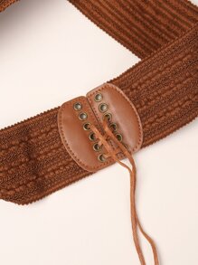 Lace-up Detail Wide Belt - Brown - View 4