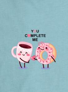 SHEIN LUNE Áo thun nữ Hoạt hình Lá thư Giải trí - Màu xanh Cadet - Xem 5