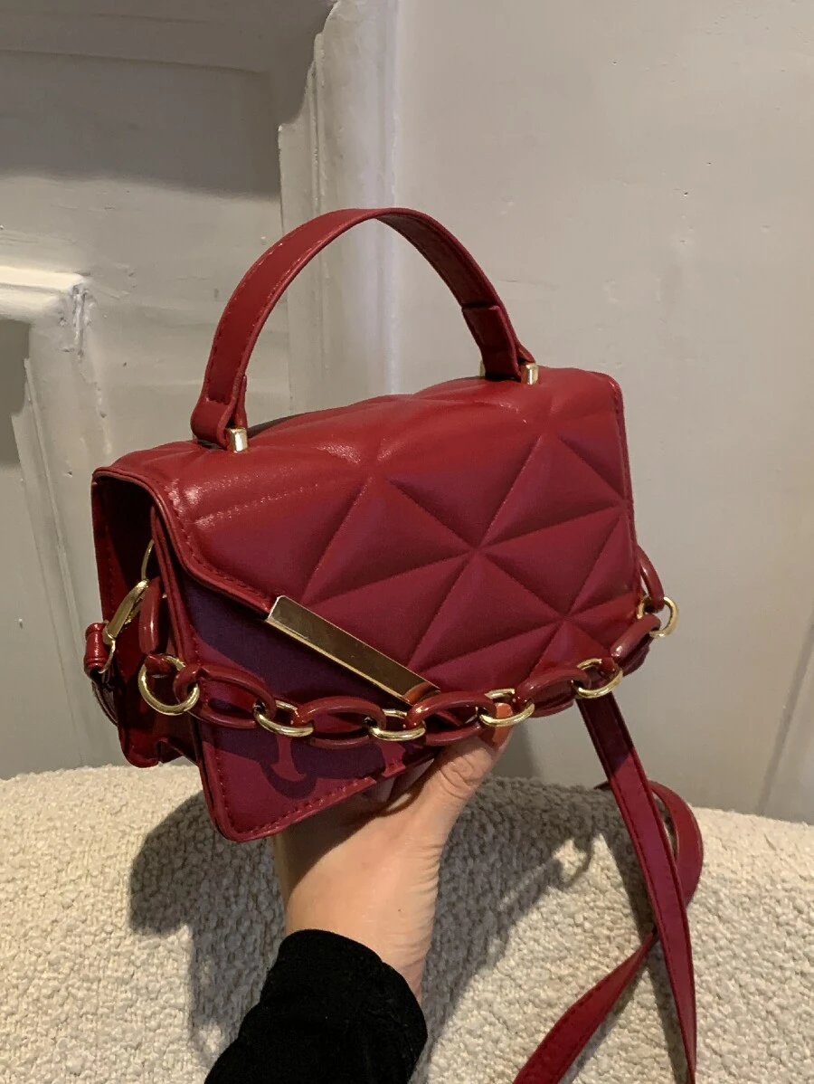 Túi đeo chéo Nữ Kẻ sọc Có thể điều chỉnh được Chuỗi Tay cầm Top Thanh lịch - Đỏ - Xem 1